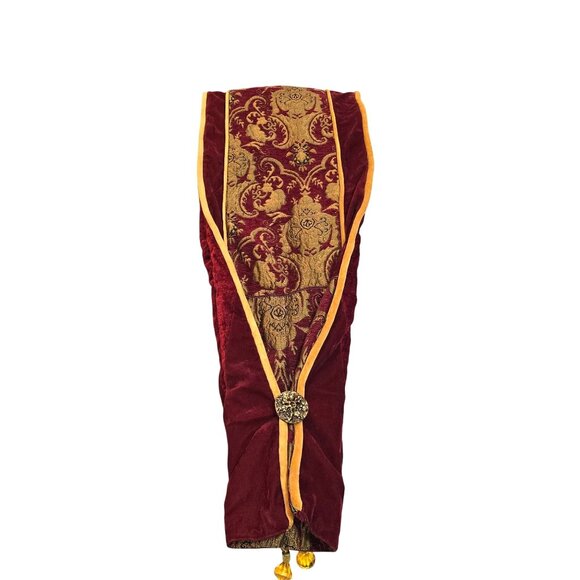 Vintage Winward Holidays Burgundy Red Gold Brocade 90" Table Runner Gem Accent - Picture 2 of 7